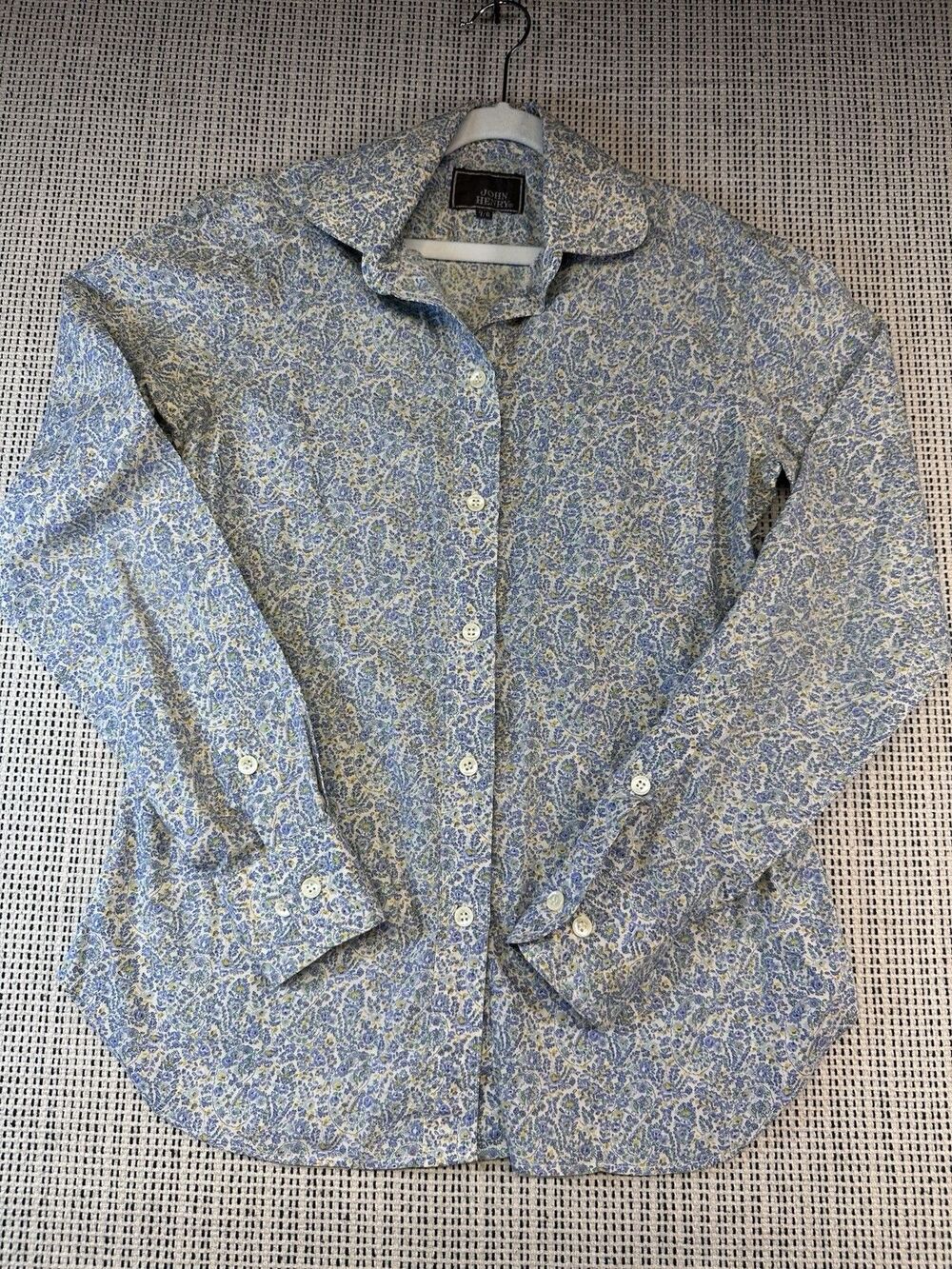 John Henry Liberty Style Cotton Cottagecore Floral Paisley Shirt Blue Sz 7/8